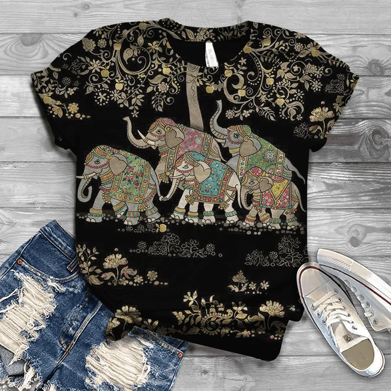 Personalized printing loose fashion ladies short-sleeved blouse T-shirt summer 2021 hot sale hot style factory direct supply