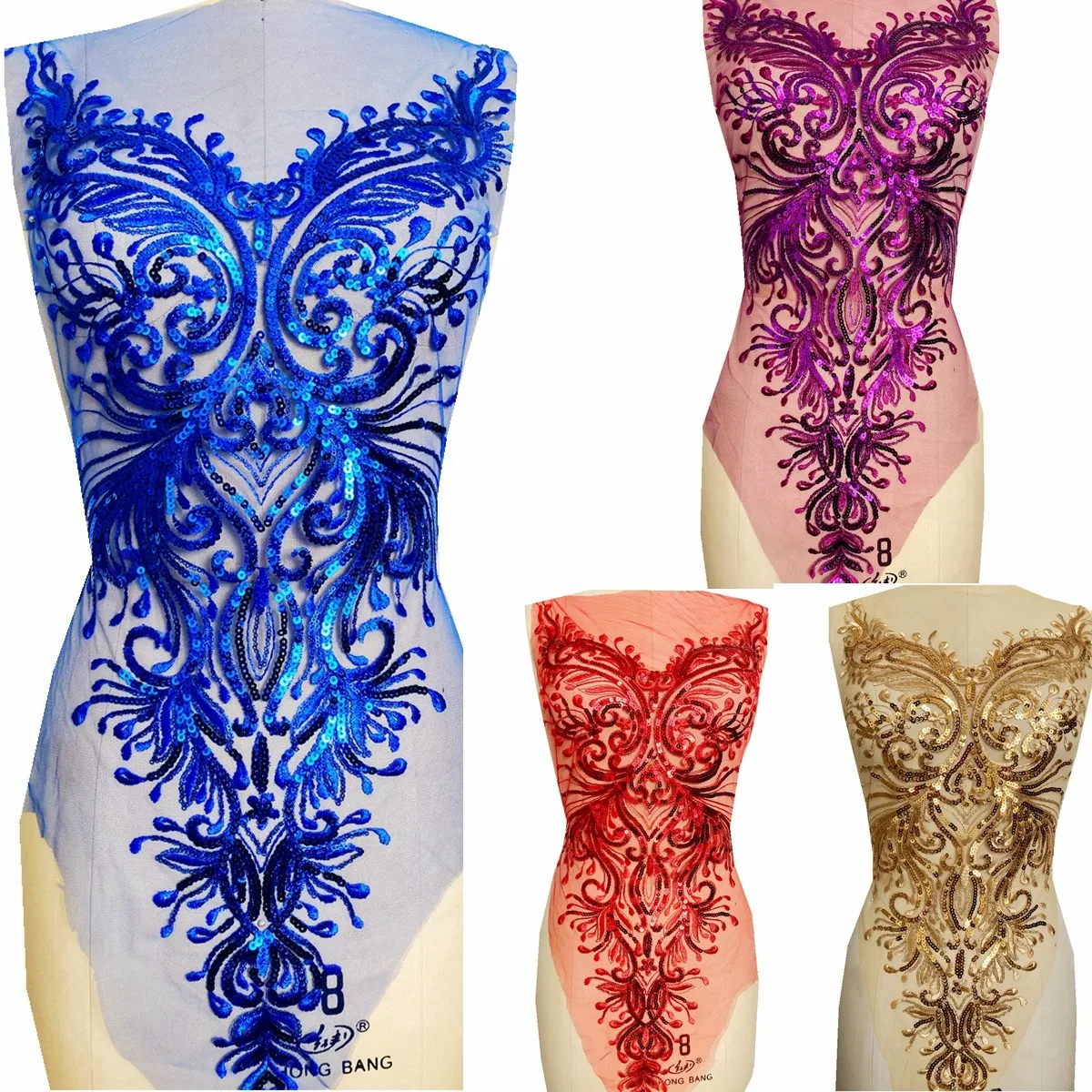 

2 стиля, 13 цветов, вышитое кружево своими руками с блестками, ткань, вечернее платье, полная передняя часть сзади, одежда, декоративные аксессуары для костюмов