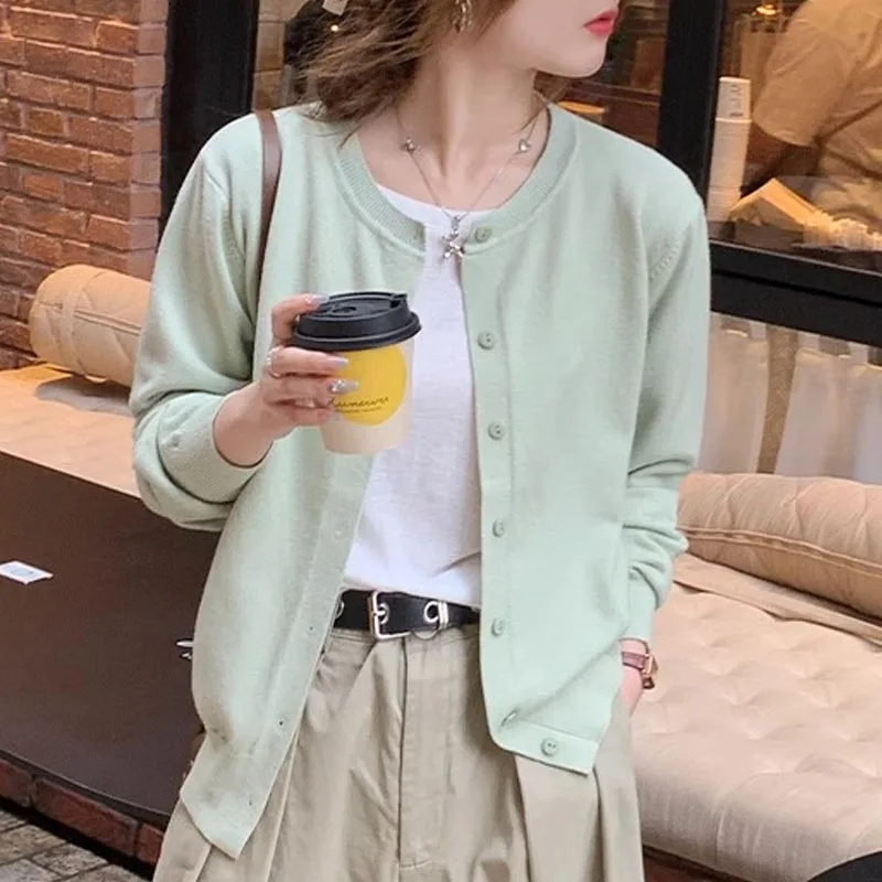 Knitted Sweater Women Cardigans New Long Sleeve O-Neck White Knit Sweater Cardigan Women Tops Knitwears Sueters De Mujer Q929