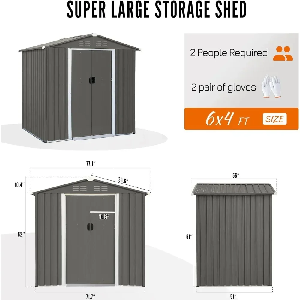 Backyard Sheds & Outdoor Storage With Sliding Door for Tool 6 X 4 FT Storage Shed Tools Garden Buildings Booth Shelter Supplies