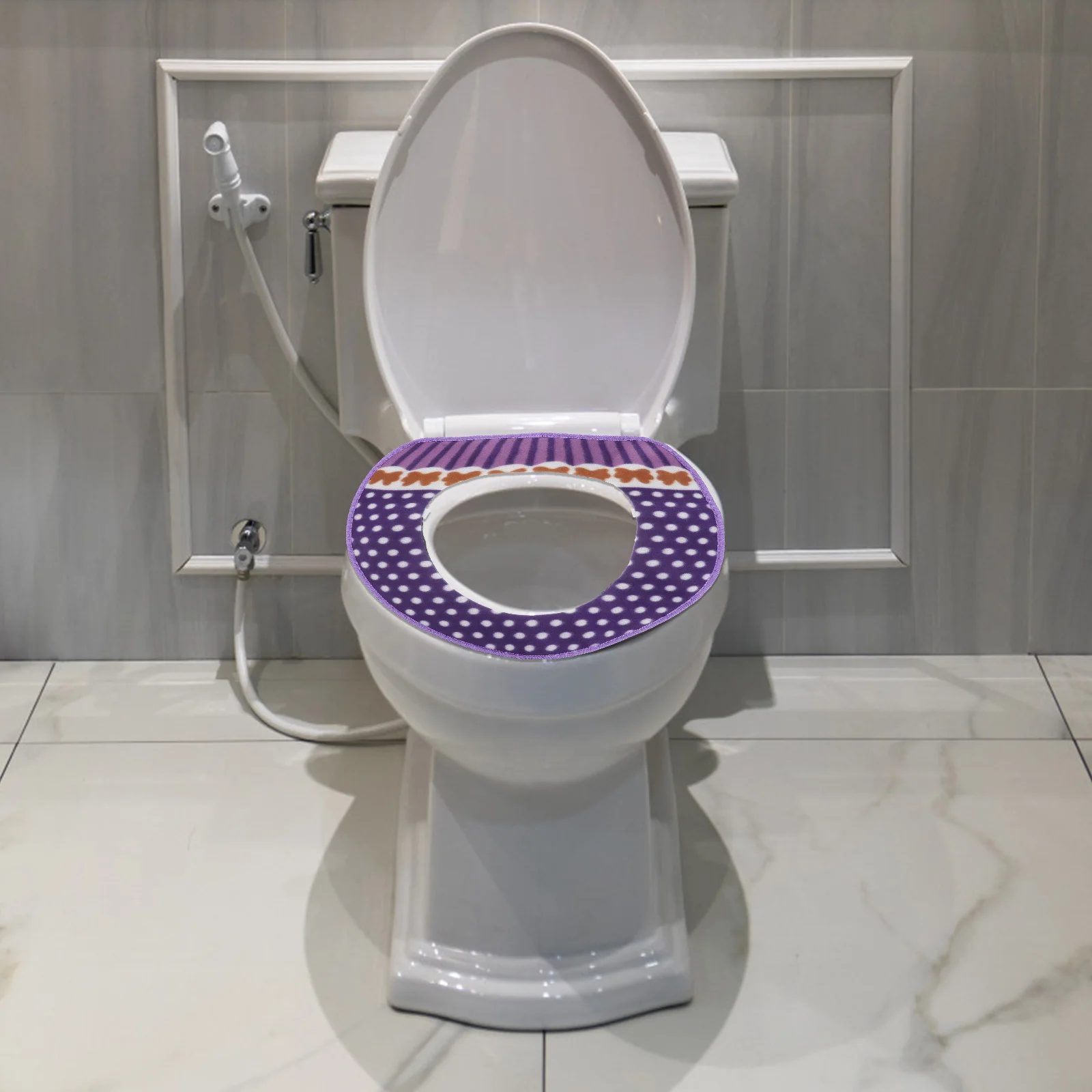 

Warm Toilet Seat Cushion Purple PU Lint Material Washable Self Adhesive Tape Bathroom Cover Toilet Lid Cushion Home