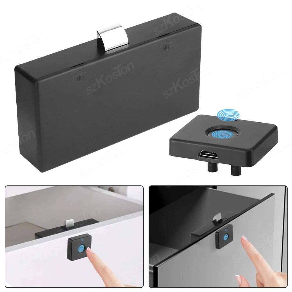 Smart Biometric Cabinet Lock Black Keyless Fingerprint Locks Anti-theft Door Lock Hidden Office File Drawer Wardrobe Hardware