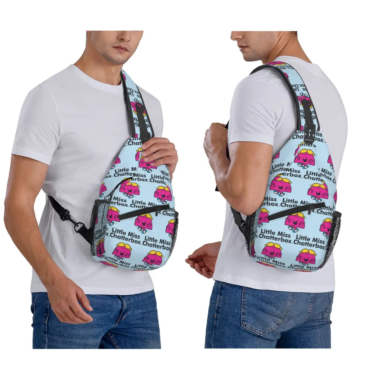 

Little Miss And Mr Men Chest Bag Men Sling Crossbody Backpack Chest Bag Traveling Hiking Daypack Shoulder Bag