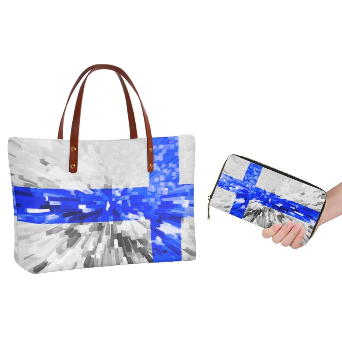 FORUDESIGNS Finnish Flag Design Handbag Wallet Visual Effect Ladies Simple Handbag Shopping Travel Catwalk Work Unique Bag