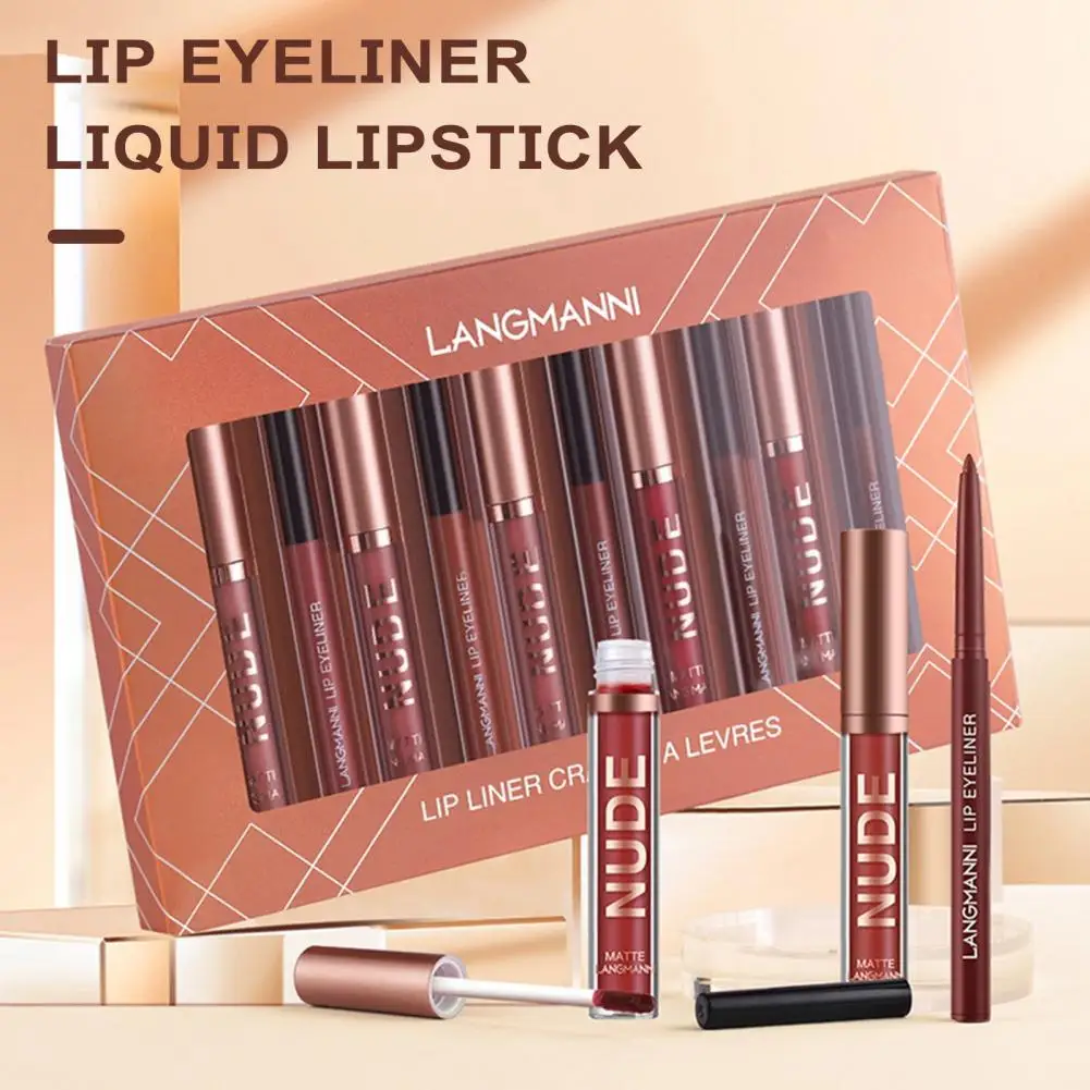 Einfach zu färbender Lipgloss, langanhaltender Lipliner, mattes Lipgloss-Set für Frauen, wasserfeste, aufpolsternde Glasur mit vollständiger Abdeckung für A