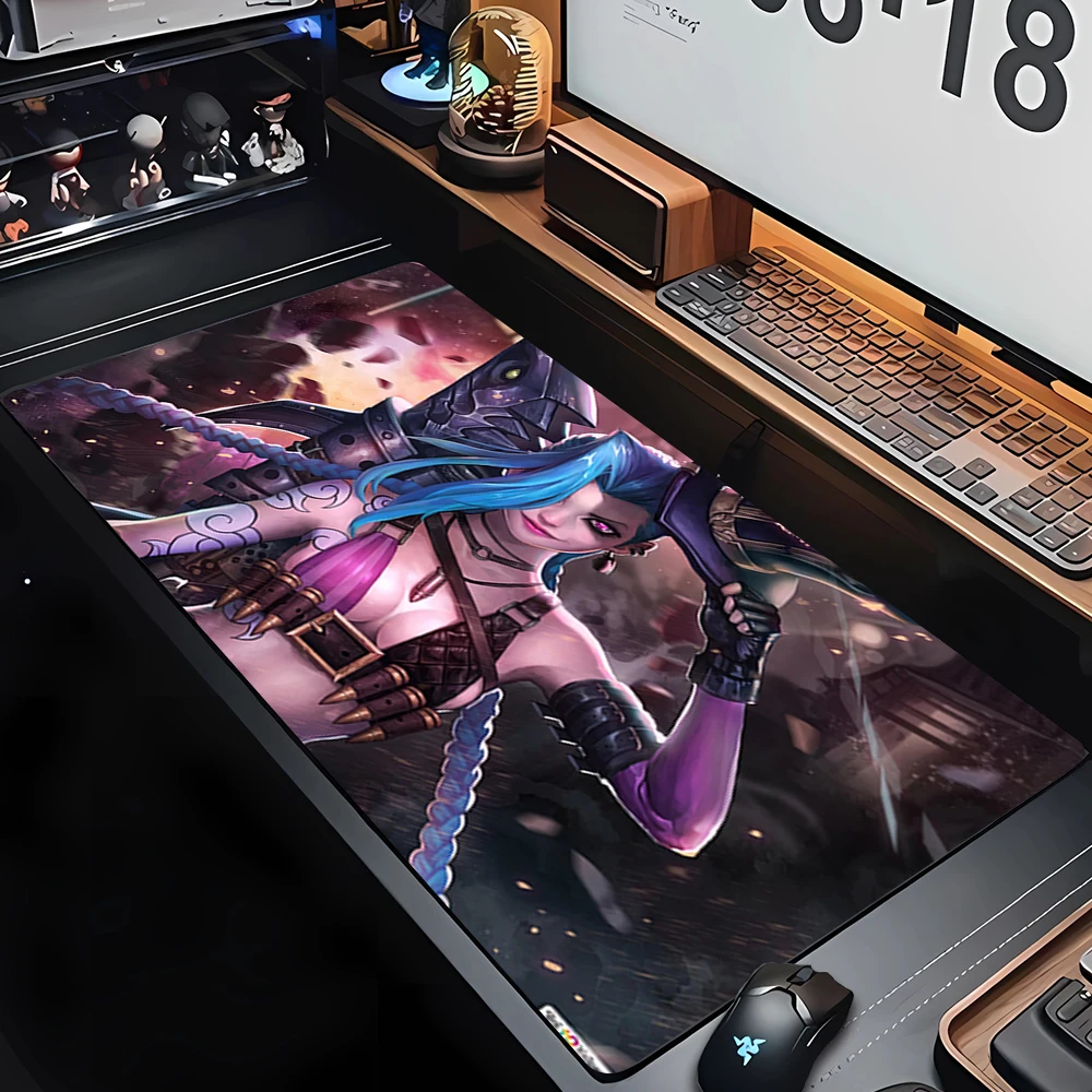 PC Computer Keyboard Desk Pad ALeague of Legends Jinx Rubber Mouse Pad Gamer Arcane Desk Mat Large Mousepad Gamer Accessories