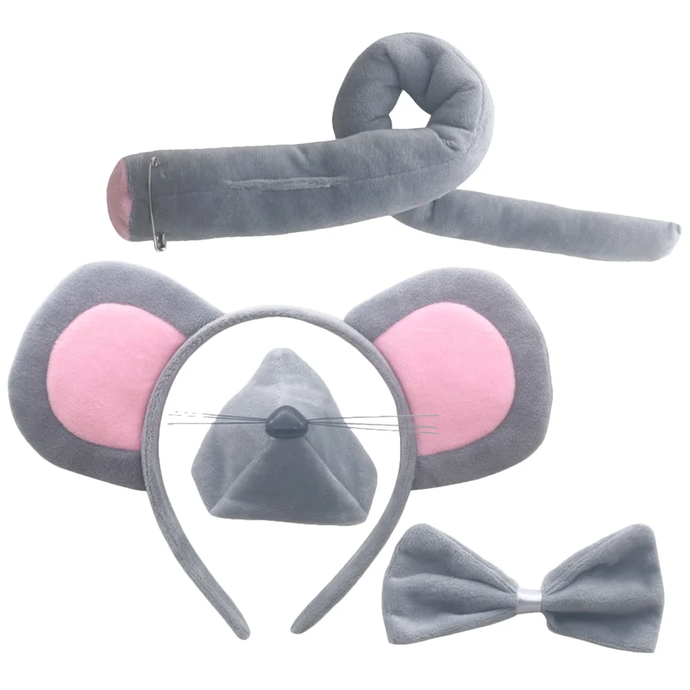 Cartoon Mouse Headband Ear Ears Grey Bow Ties for Boys Decorative Tail Nose Prom