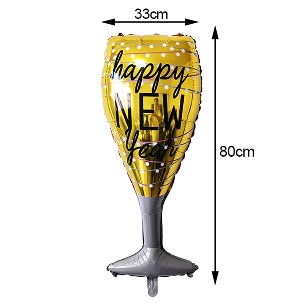 Happy New Year Champagne Bottle Balloons Wine Glasses Balloon Happy New Year Balloons 2025 New Years Eve Decorations Supplies