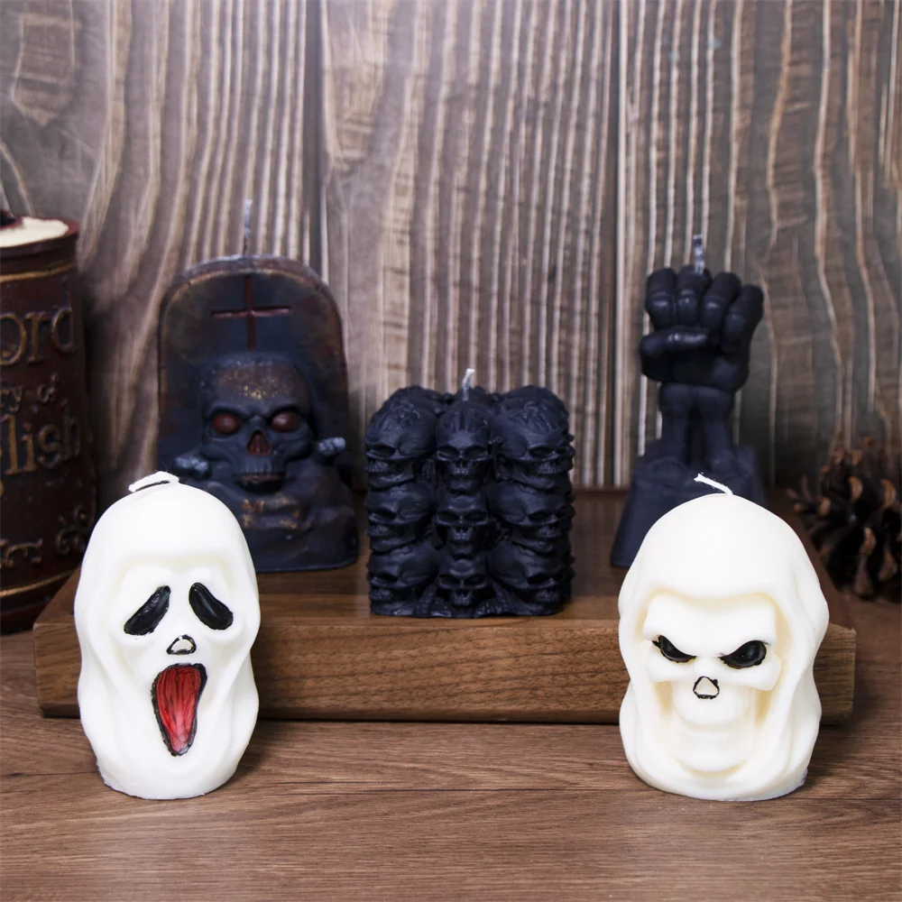 Halloween Gruselige Schrei Maske Killer Silikon Kerze Form DIY Horror Grabstein Schädel Kerze Gips Hause Dekoration Form