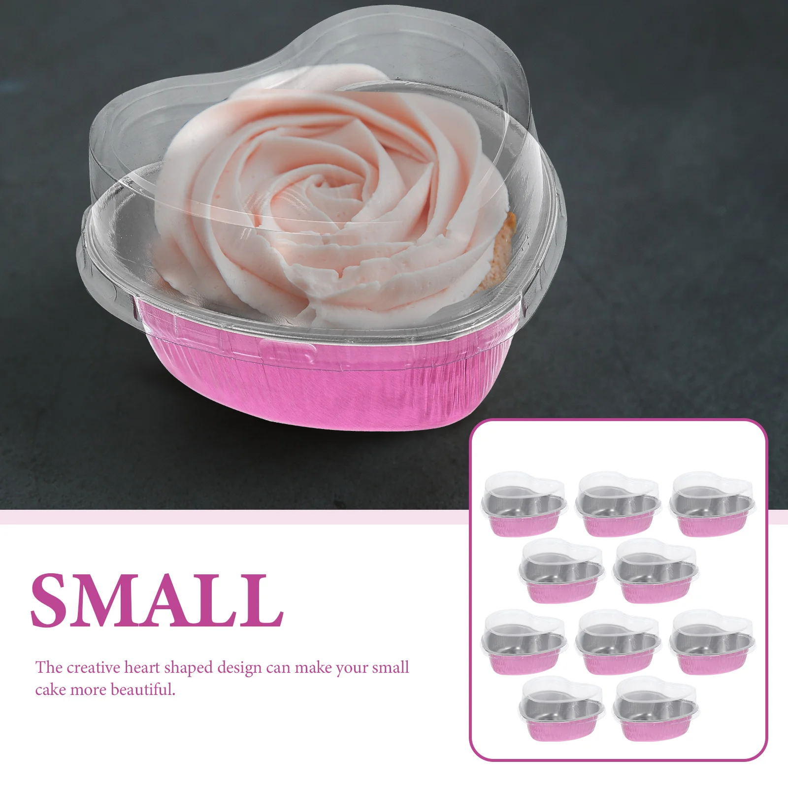 

10 Heart Shaped Aluminum Foil Boxes 100ml Pink Base Clear Lid Valentine Cake Baking Pans Tin Dessert Mold Ramekin