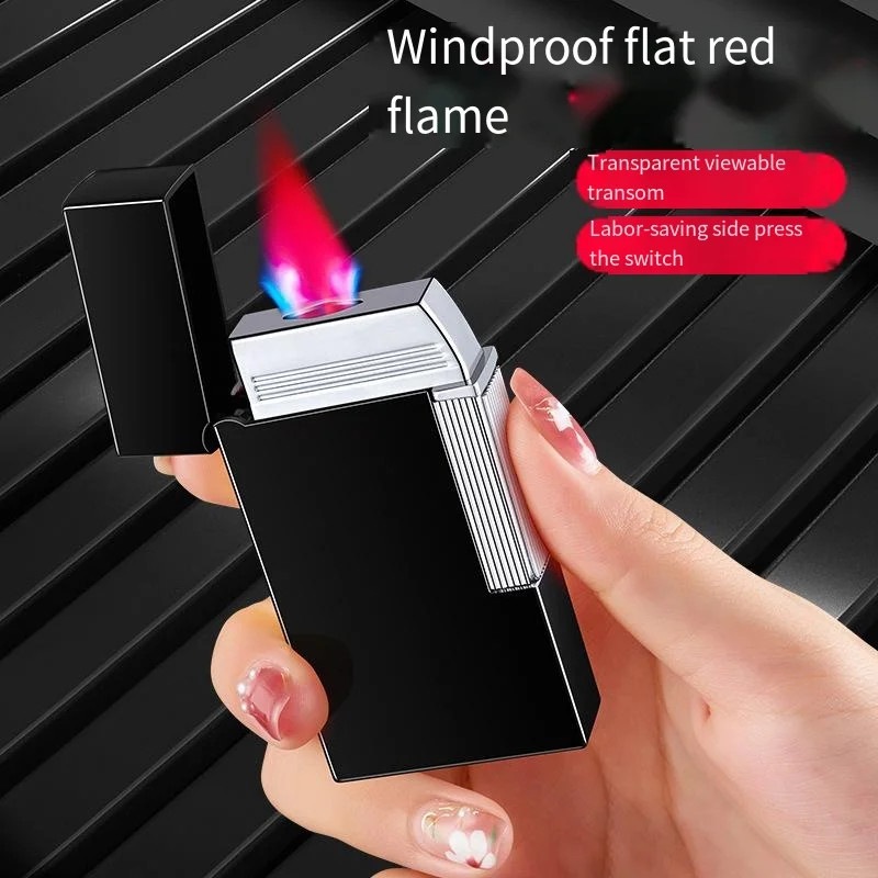 

Red Flame Flat Mouth Metal Windproof Lighter, Personalized Visible Gas Window, Cigarette Accessories, Classic Lighter Gift, New