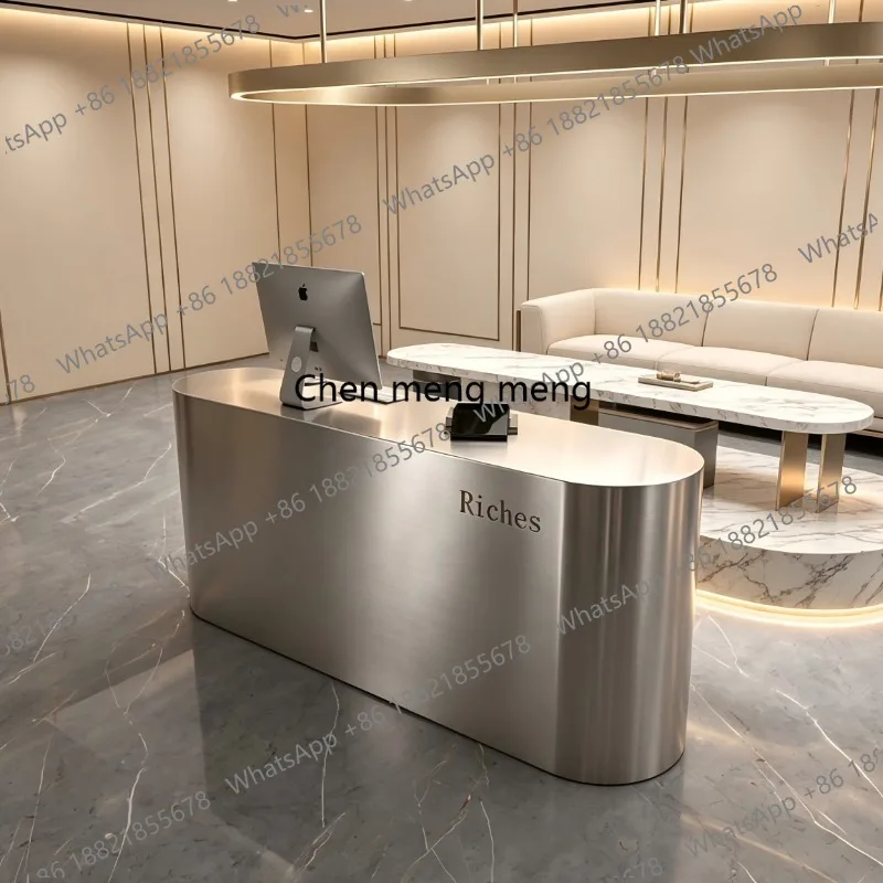 

Light luxury stainless steel front desk Clothing store checkout page Company reception desk Hair salon Beauty hotel Premium bar
