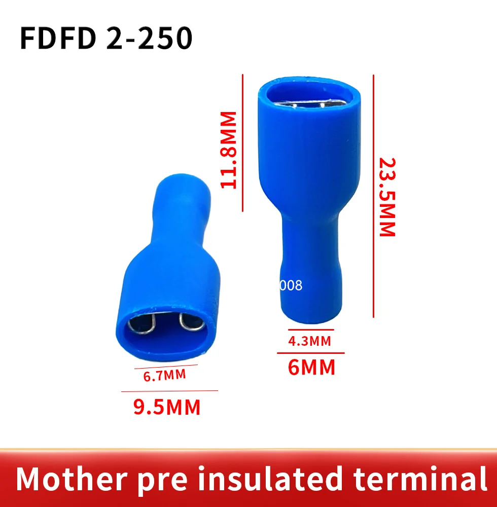 faston FDFD2-250 25 blue + 25 Red 6.3mm Insulated Spade Crimp Wire Cable Connector Terminal Male