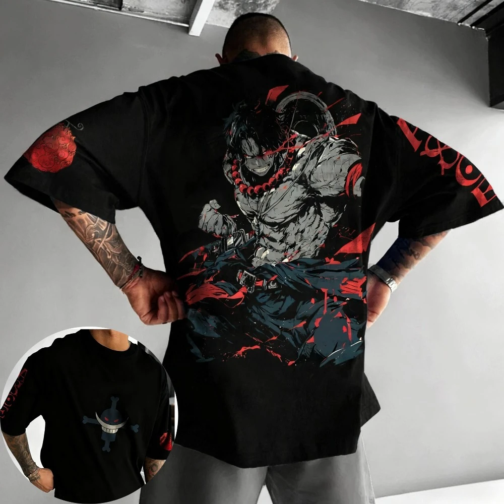 

Фирменная футболка One Piece Ace Anime Co, новинка лета 2026, мужская уличная футболка в стиле хип-хоп, свободный повседневный детский топ для родителей и детей