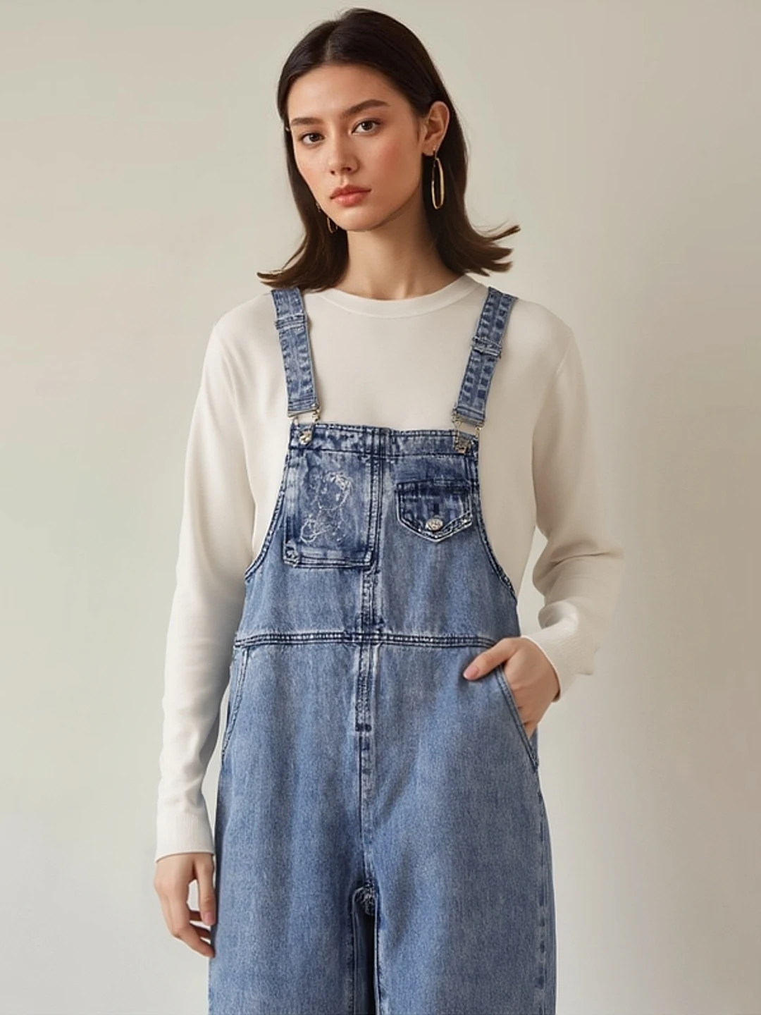 

Lixin Women's Denim Overalls Young Sle High Waist Straight Leg Pants with kets Commute Series Autumn Winter New Arrival