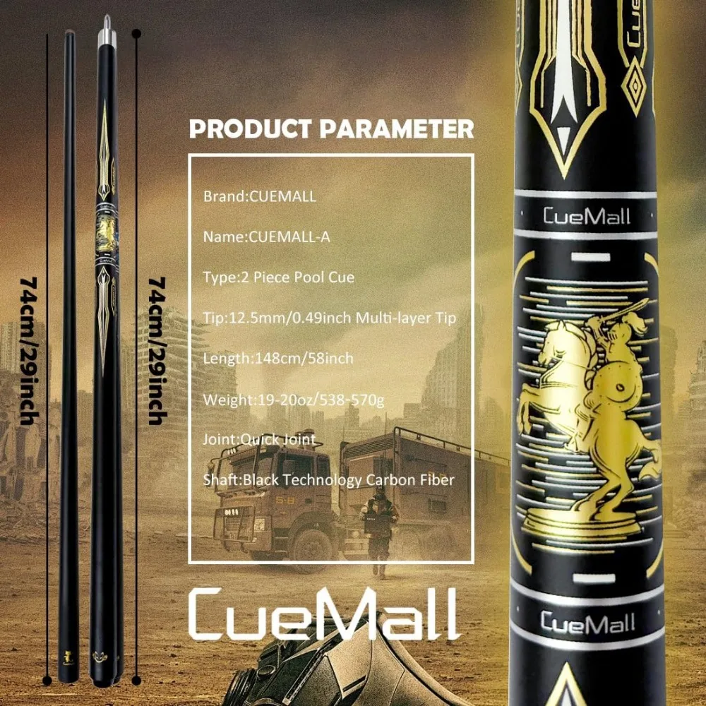 عصي البلياردو المركبة المصنوعة من الجرافيت المصنوعة من الألياف الزجاجية، مجموعة مكونة من قطعتين، قطر 12.5 مم، وزن 19 أونصة، ملحقات البلياردو Tacos de