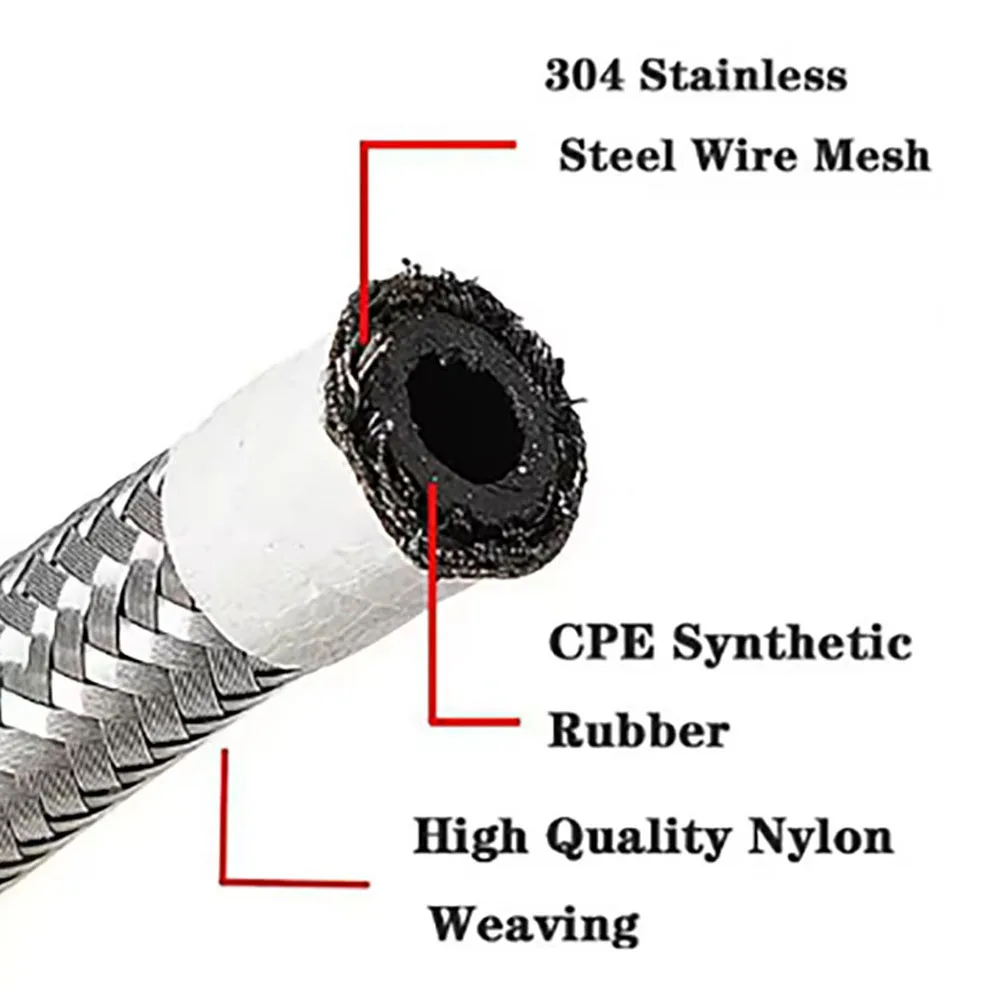 Silver 304 Stainless Steel Braided CPE Fuel Hose Oil Gas Line for Engine Oil Cooler Racing Cars AN4 AN6 AN8 AN10 AN12 AN16