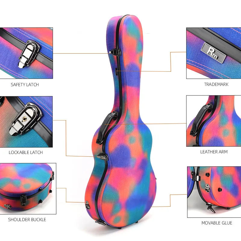 Printed Leather Carbon Fiber Guitar Case, 39 Inch Classical Hardshell, Shockproof, Anti-Pressure, 41 Inch Guitar Box