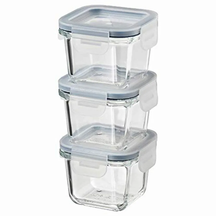 

Square glass food container with lid 180ml set of 3 for meal prep kitchen storage and portable dining ideal for home office or