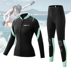 3MM Neoprene Slimming Wetsuit Women's Diving Top And Pants Separate 2 Pieces Set Snorkeling Surfing Winter Thermal Swimsuit