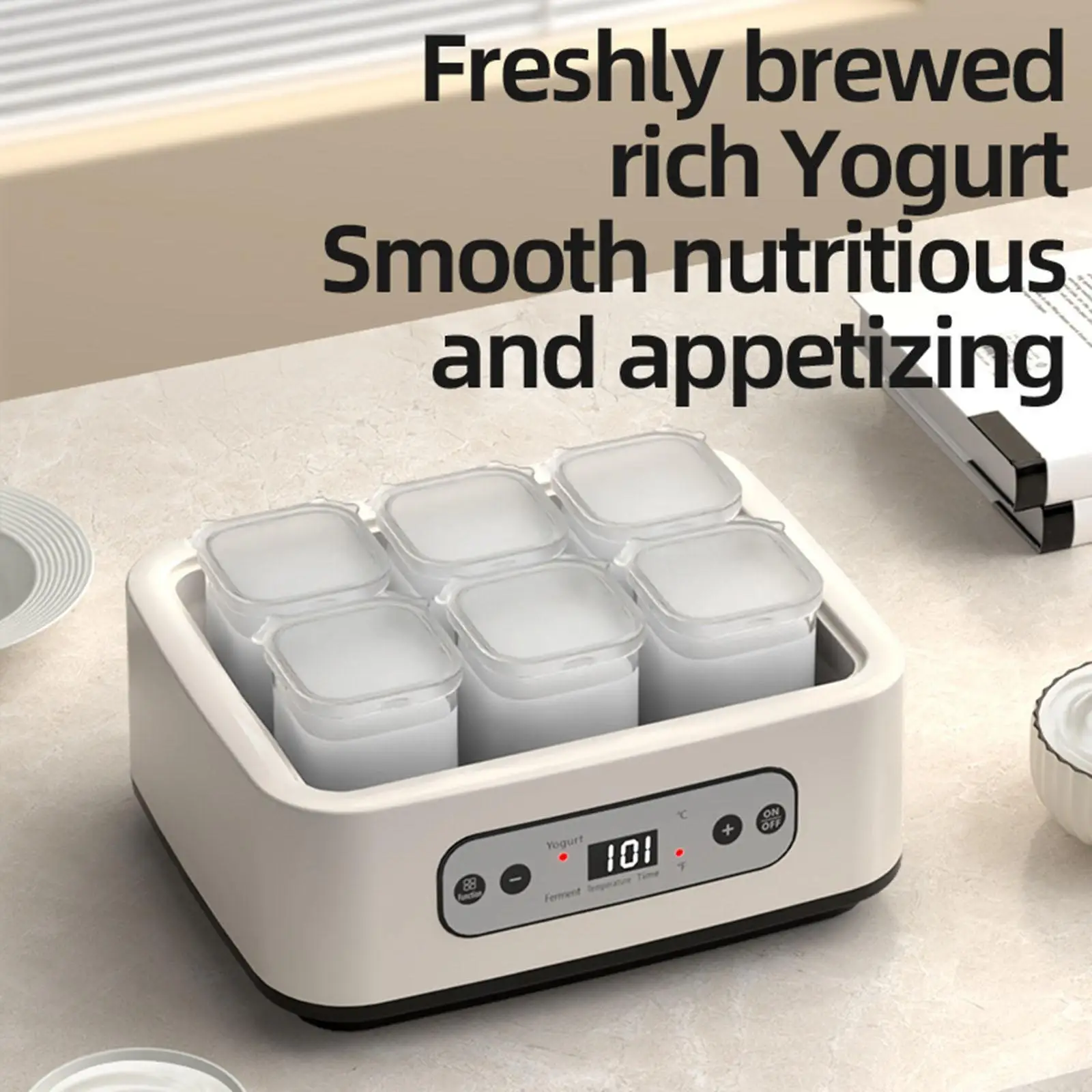 ماكينة صنع الزبادي مع 6 أكواب زجاجية، ماكينة تخمير، تحكم ثابت في درجة الحرارة، متعددة الوظائف