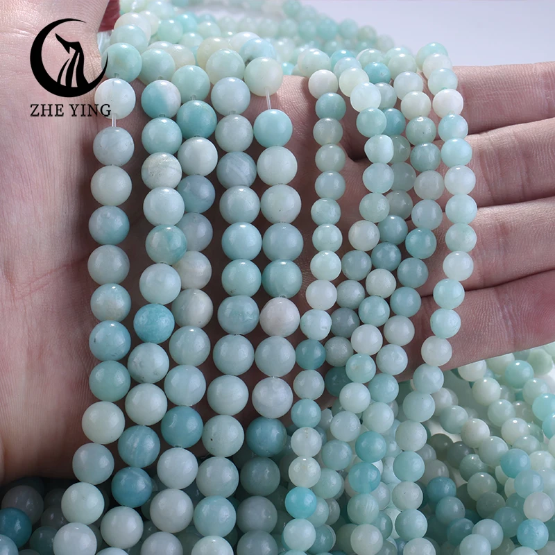 Zhe Ying Natural Amazonite Gemstone Beads 6 8mm Round Cheap Loose Stone Beads for Bracelet Making DIY Accessories