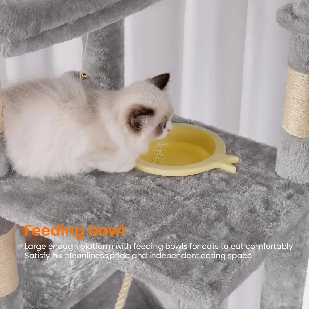 Cat Tree 78 Inch Multi-Level Cat Tower for Indoor Cats 2 Widened Plush Perches Cat Condo with Scracthing Board and Big Caves