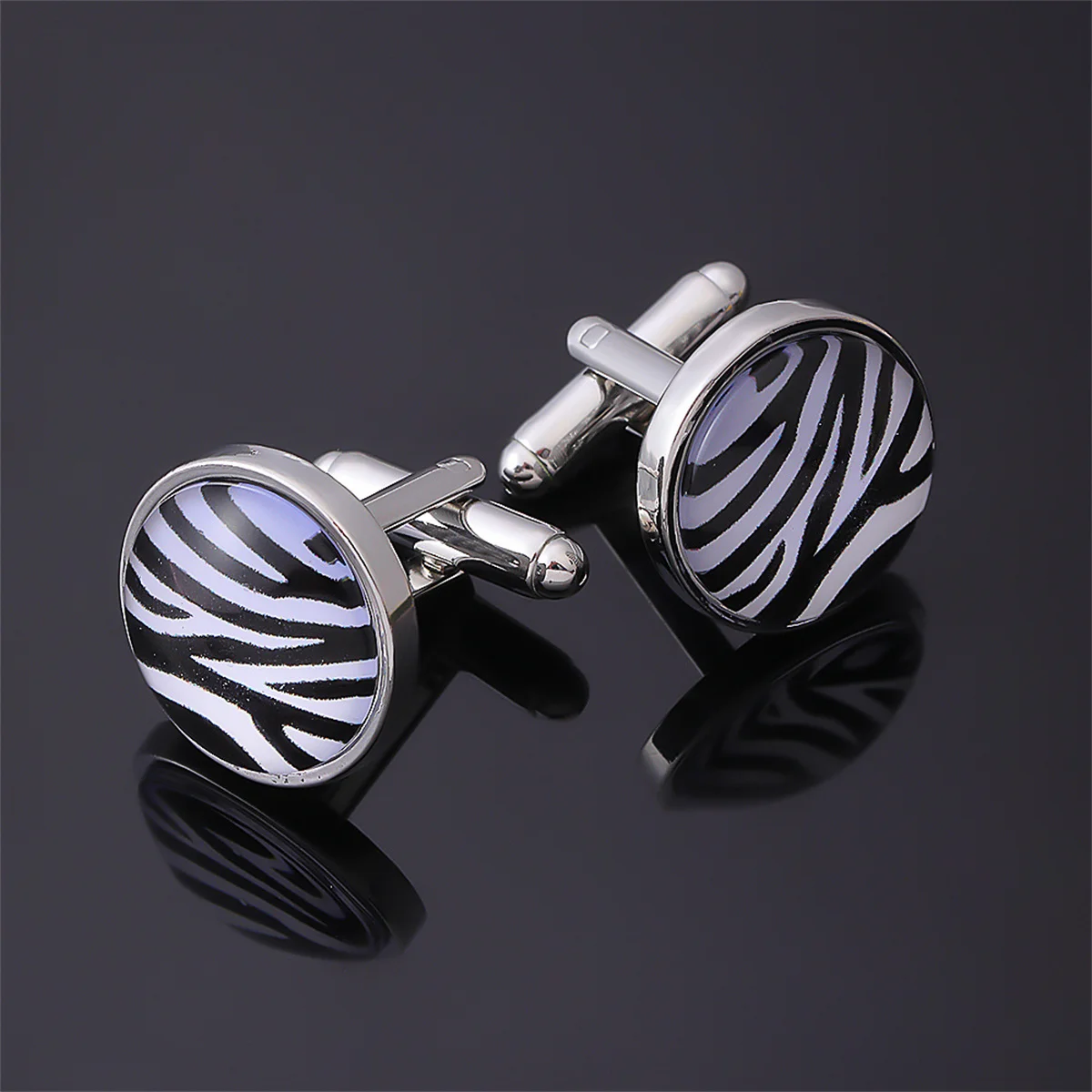 Boutons de manchette circulaires à rayures zébrées, 1 paire, créatifs, pour chemise française pour hommes, boutons de manchette de mariage, bricolage, fête, Banquet, bijoux, cadeau pour petit ami