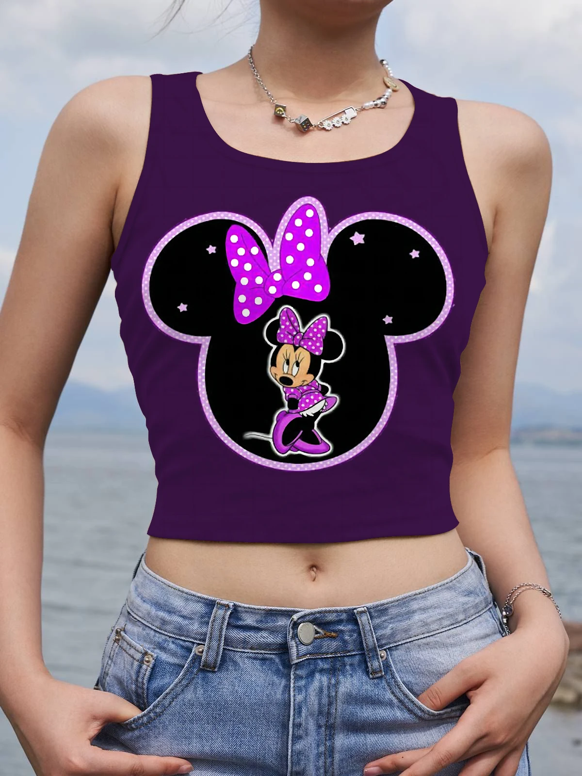 Tank Top Sleeveless Woman Clothes Sexy Corset Yoga Fitness Crop Tops for Women Fashion Minnie Mouse Y2k Mickey Women's T-shirt