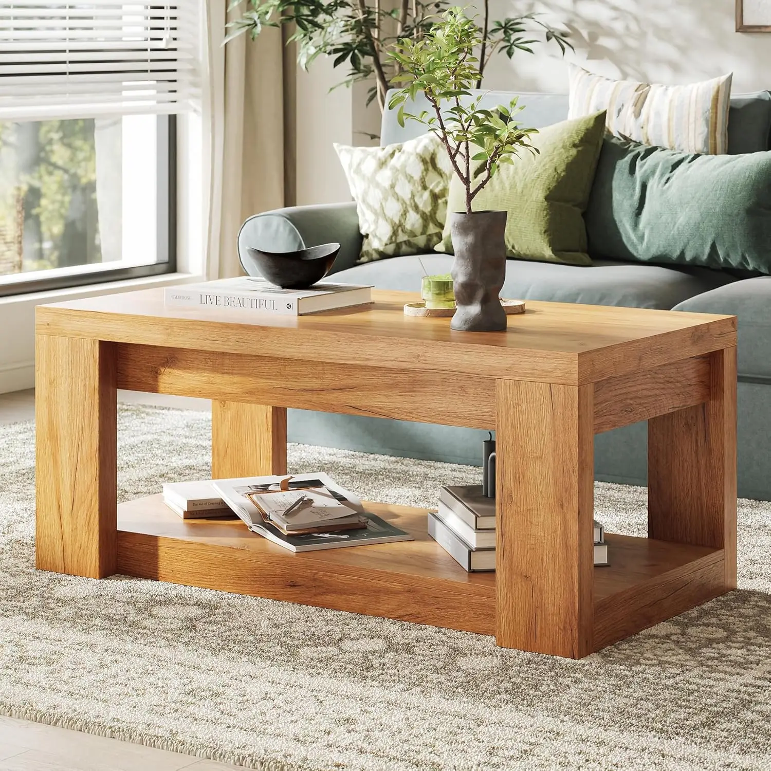 

Coffee Table, Rectangle Coffee Table with Storage, 47.24" Wood Living Room Tables, Rustic Farmhouse Center Table for Apartment,