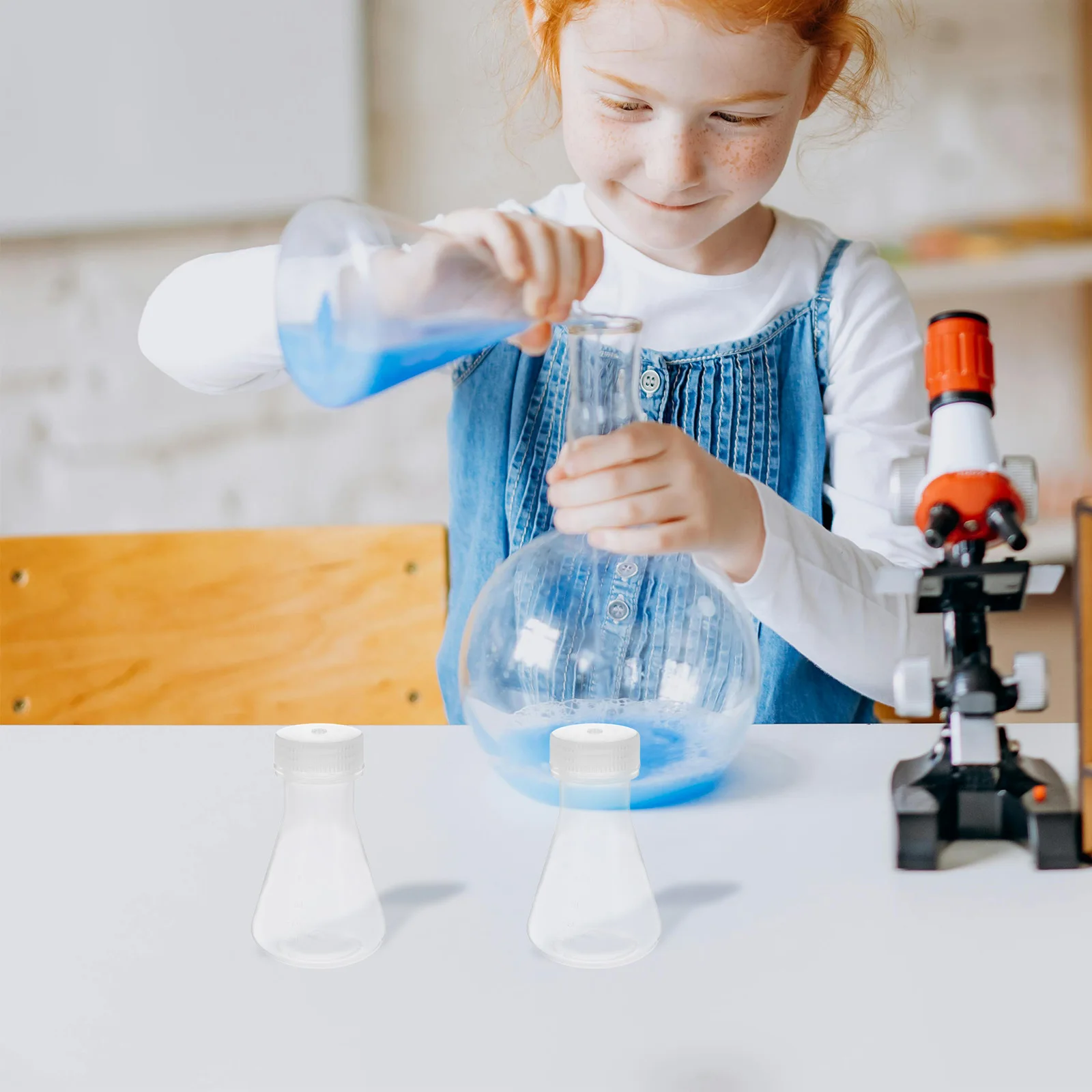 

5Pcs Plastic Chemistry Flasks Conical Flat Bottom Wide Mouth Stopper Set Lab Containers for Science Experiment