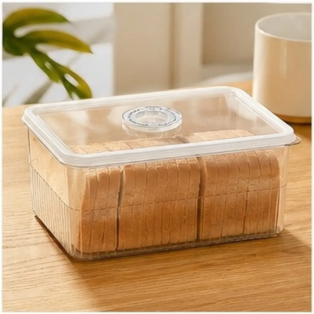Big Bread Storage Box Refrigerator Food Storage Container with Timing Cover Clear Visibility Sealed Lid for Toast Fruit