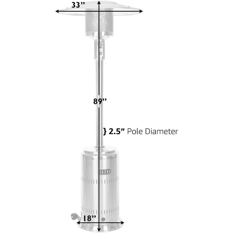 01775 Performance Series Patio Heater With Wheel  System Portable Outdoor Propane Heater - Unpainted Stainless Steel