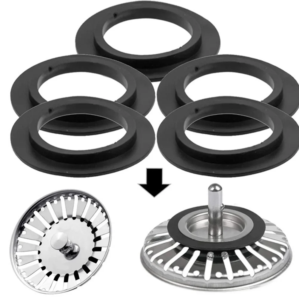 

5Pcs Rubber Sink Plug Seal Gasket Easy Install Dishwasher Strainer Washer for Home Kitchen Sink Plug Seal