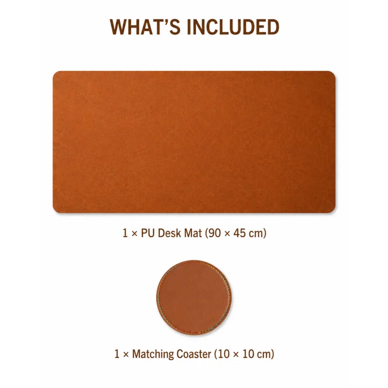 Premium PU leather keyboard and mouse pad cup coaster set, waterproof and heat-resistant desk mat, comes with matching coasters,