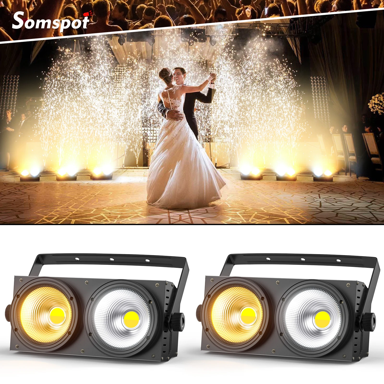 Somspot 2PCS 200W Double Color COB LED Par Lights Fill Light Outdoor Stage Effect Lighting Projector for DJ Disco Party Wedding