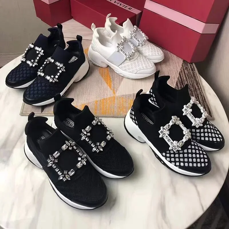 luxury Spring Autumn Luxury Platform Sneakers Crystal Buckle Mesh Breathable Women\'s Sneakers Vulcanized Casual Shoes Women