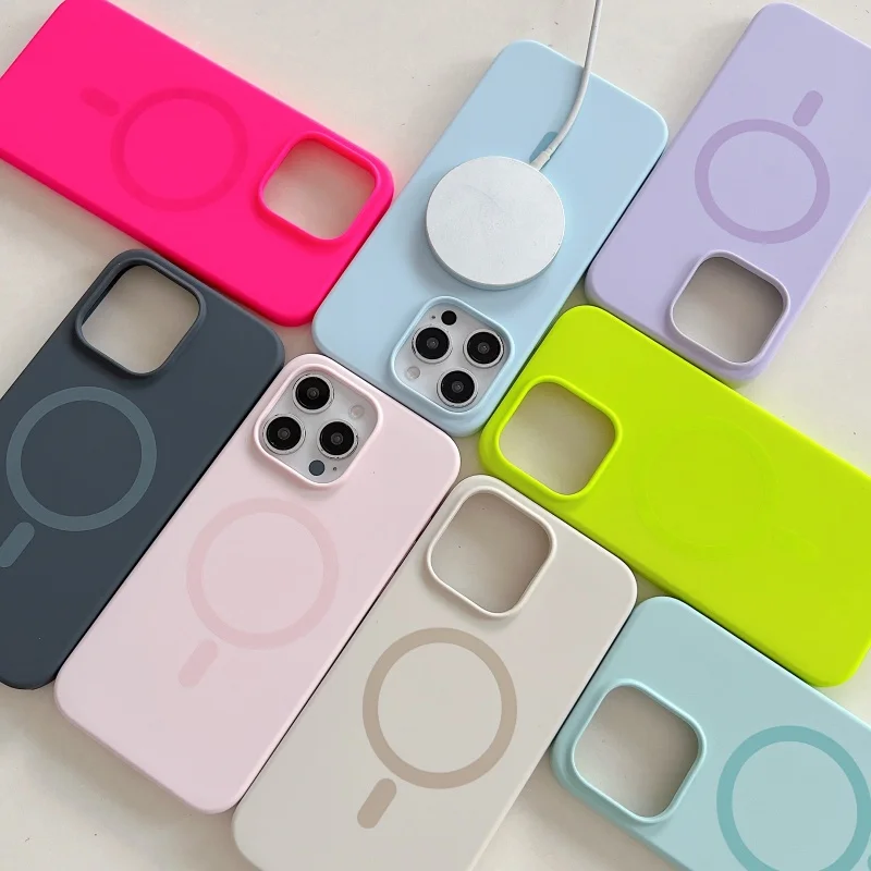 حافظة فاخرة من السيليكون السائل الفلوريسنت المغناطيسي لهاتف Magsafe لهاتف iPhone 16 15 14 13 12 Pro Max Plus غطاء شحن لاسلكي