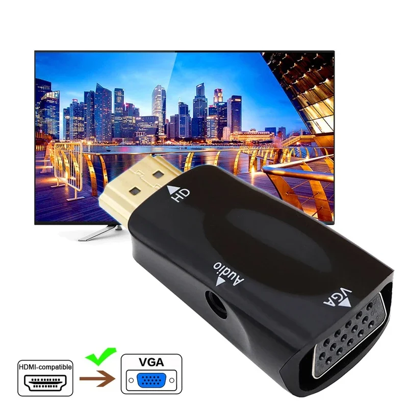 1/3/6set HDMI-Compatible To VGA Cable Converter HDTV Male To VGA Female Adapter With 3.5mm Jack Audio Cable For PC Laptop Tablet