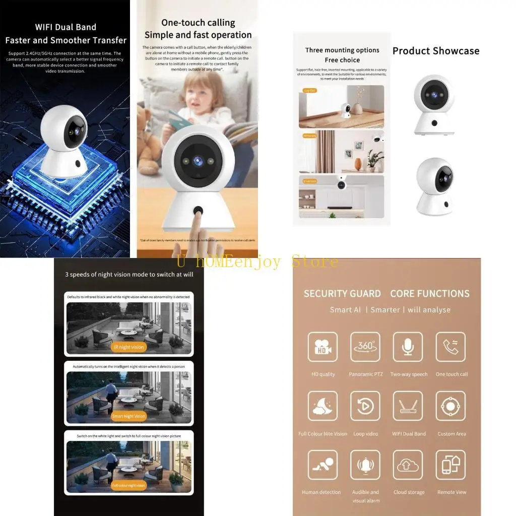 

B0KF Мини-компактная камера видеонаблюдения для помещений, ночное видение 1080P, обнаружение движения, двусторонняя связь, для