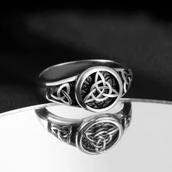 Retro Thai Silver Celtic Knot Rings European American Witch Celtic Talisman Zircon Ring Trendy Finger Jewelry For Women KOFSAC