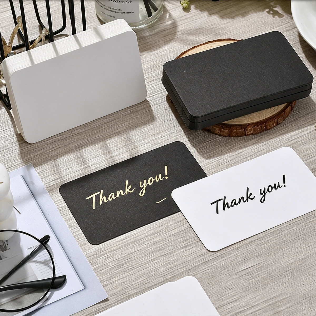 100Pcs Blank Cards 9x5.5cm/3.5x2in Thick 300gsm White Black Business Cards Thank You Cards DIY Message Blank Note Cards