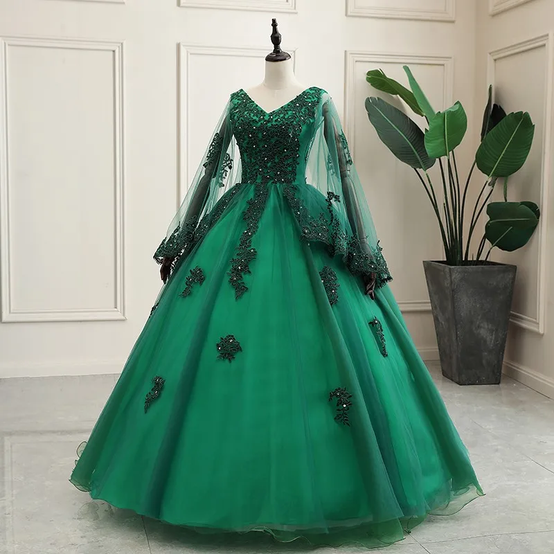 Bat Sleeve Vestidos Luxury Lace Quinceanera Dresses Classic V-neck Party Dress Vintage Ball Gown Robe De Bal Customize