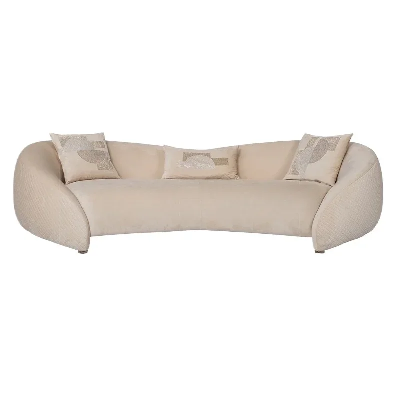 

Light luxury three-person sofa living room home high-end large flat-floor villa fabric special-shaped sofa