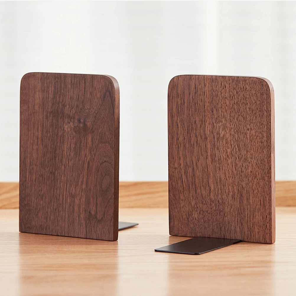 

2pcs Wooden Iron Bookends Decorative Support Holders For Books Office Home Study Desktop Organizer Stand Storage Rack
