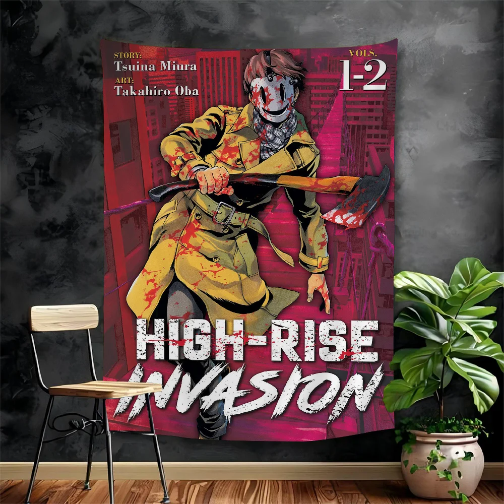 

High-Rise Invasion Tapestry Art Printing Japanese Wall Tapestry Anime Wall Hanging Home Decor