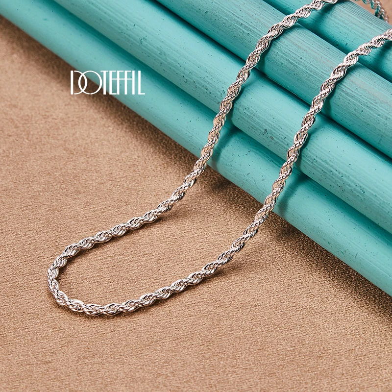 DOTEFFIL 925 Sterling Silver 3mm Water Wave Chain 16/18/20/22/24/26/30 Inch Necklace For Man Women Fashion Wedding Charm Jewelry