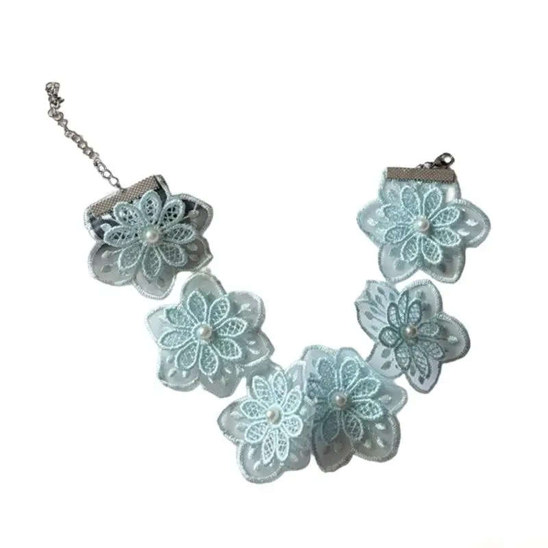 31BF Gothic Lace Flower and Faux Pearls Necklace Neck Strap for Special Occasions