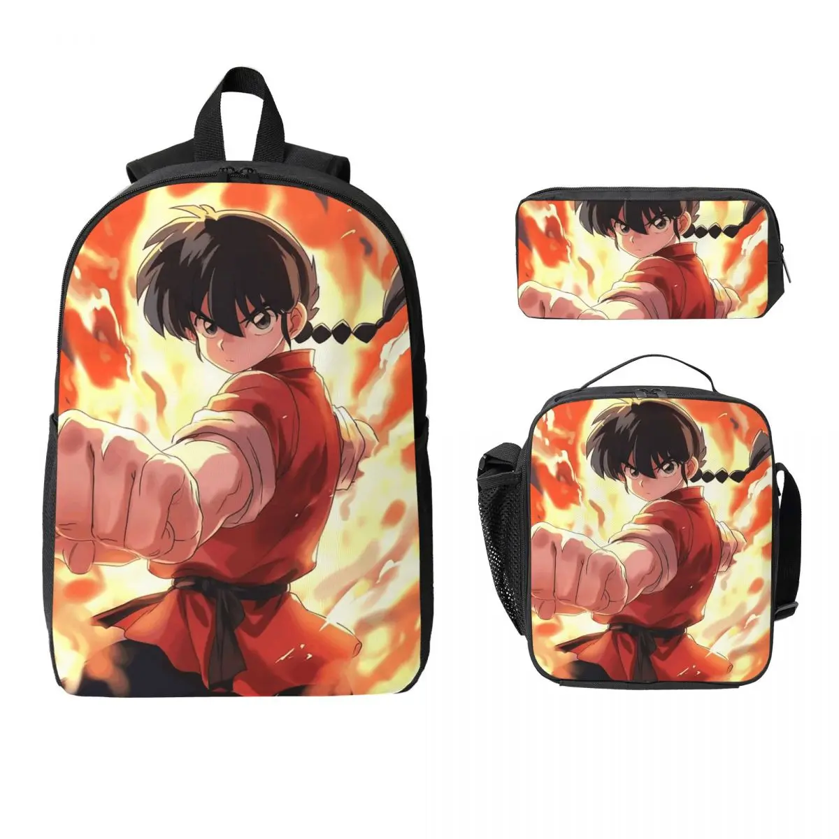 

Ranma 1/2 Saotome Pig Girls Backpack Student BookBag School Bag Computer Shoulder Bags 3ps Insulated Lunch Bag Pencil Case
