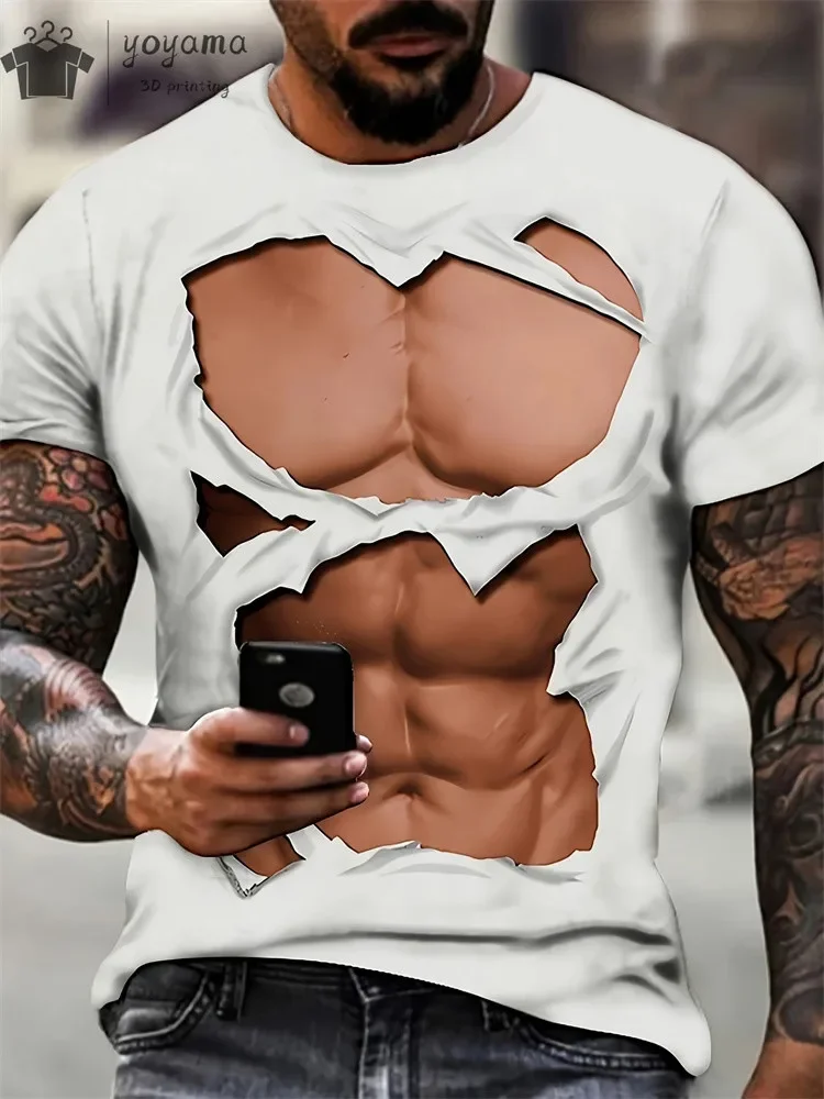 Lustiges Fake-Muskel 3D-Druck Sport Schnelltrocknendes Atmungsaktives Herren T-Shirt Outdoor Street Casual Cosplay Party Eltern-Kind Kurzarm-Oberteil – Detail 17